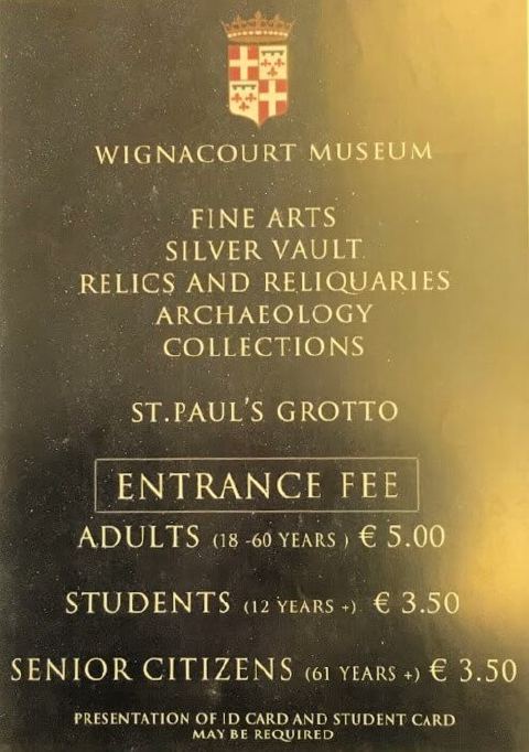 Tarifs d’entrée du musée Wignacourt